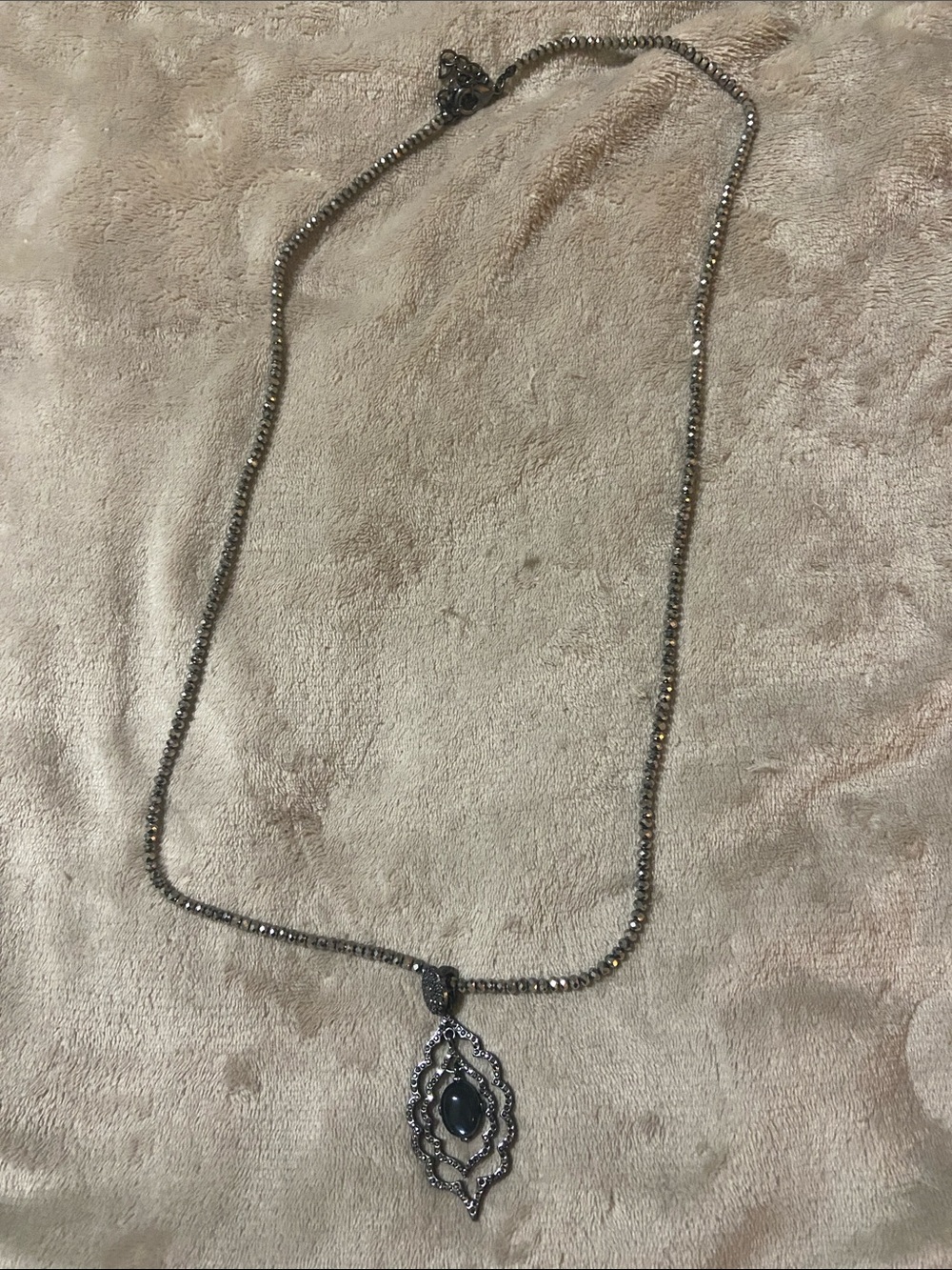 Chico's Black and Silver Ornate Crystal Pendant Necklace